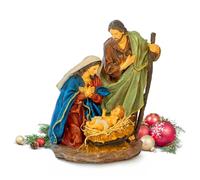 Avilia Figurines Nativité en résine résistante 24,5 x 29,5 cm - Personnages de crèche artisanaux avec Sainte Famille idéale pour décorer Votre crèche ou cabane de Noël - Également idéal comme idée