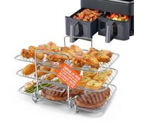 Avilia - Grille pour friteuse à air à 3 niveaux, empilable, rectangulaire, en acier inoxydable, compatible four, facile à nettoyer et peu encombrante