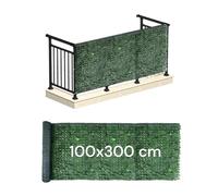 Avilia Haie artificielle d'extérieur 100 x 300 cm avec feuilles Lauro en PVC et filet d'ombrage - Brise vue pour clôture de jardin, housse de garde-corps balcon