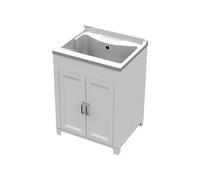 Avilia Lavabo de lavage à la main - Lavabo à double porte, avec kit siphons, pour usage intérieur et extérieur, en résine, 60 x 50 cm, blanc