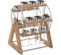 Avilia Lot de 15 bocaux à épices avec orgnizer - Porte-épices avec support pivotant, en verre et bambou, 27 x 24,9 x 31,5 cm