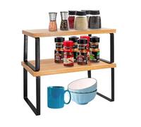Avilia Lot de 2 étagères pour Organisation de Cuisine - Design élégant en Bambou et métal Noir | Étagère de Support pour épices et bocaux - Espace Peu encombrant 40 x 19,5 x 15,5 cm