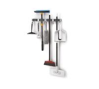 Avilia Lot de 2 organiseurs à balais, chiffons et brosses murales, support pour outils de nettoyage avec 3 crochets, en plastique et silicone, 22 x 6 x 7 cm, gris et noir