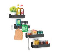 Avilia - Lot de 4 étagères magnétiques organisateur de cuisine noir pour réfrigérateur avec crochets intégrés, facile à appliquer, porte-épices et ustensiles pour conserver des bocaux, des épices et