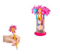 Avilia Lot de 6 stylos spéciaux roses avec cheveux en microfibre et rangement pratique pour stylos - Idéal pour décorer la crête des enfants ou le bureau - fabriqués en matériaux résistants