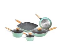 Avilia Lot de 8 casseroles antiadhésives avec poignées en bois de hêtre, pour plaques de cuisson à gaz, induction et électriques, recyclables