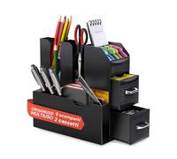 Avilia Organisateur de bureau avec 9 compartiments et 2 tiroirs - Rangement multifonction pour bureau et maison - Boîte pour stylo, accessoires, documents - Design élégant et peu encombrant - Noir