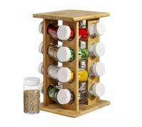 Avilia Organiseur à épices sur base pivotante - Set de cuisine avec 16 bocaux en verre et bambou | Porte-épices avec base pivotante à 360° | Organiseur d'épices avec design élégant