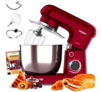 Avilia Pétrisseur planétaire multifonction 1900 W, 6,5 L, rouge, 6 vitesses + impulsion, mélange 360 °, bol inox, accessoires inclus
