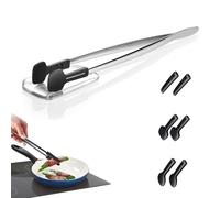 Avilia Pince de cuisine multifonction 3 en 1 en acier inoxydable 30 cm - embouts en nylon résistants à la chaleur jusqu'à 220 °C, avec couvercle transparent et plateau, parfait pour cuisiner et