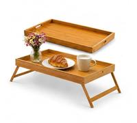 Avilia Plateau pour Petit-déjeuner en Bambou avec Pieds pliants - Table Basse élégante pour Petit-déjeuner - Plateau Multifonctionnel - 50 x 30 x 21 cm (Bois Naturel)