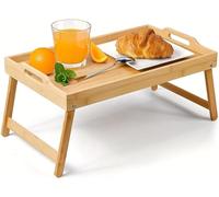 Avilia Plateau pour Petit-déjeuner en Bambou avec Pieds pliants - Table Basse élégante pour Petit-déjeuner - Plateau Multifonctionnel - 50 x 30 x 21 cm (Bois Naturel)