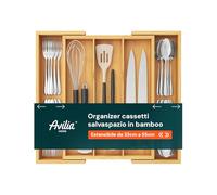Avilia Porte-couverts avec 5 compartiments extensibles en bambou - Organiseur de cuisine de tiroir, séparateurs pour tiroirs réglables de 33 cm à 55 cm, organisateur de tiroirs peu encombrants, 43 x 5
