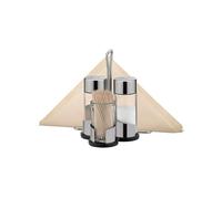 Avilia Set 4 en 1 avec support en verre et acier - composé de sel, de poivre porte-cure-dents et de serviettes idéal pour dîner en famille ou occasions spéciales pour garder la table et la cuisine en