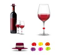 Avilia Set bouchon en silicone pour bouteille en verre de vin ou de champagne avec 6 marques de verres en bois colorés, idéal pour les fêtes amusantes et les occasions spéciales. Excellent également