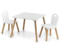 Avilia Set Table et chaises pour Enfants - Table et chaises pour Chambre avec 2 chaises, en Bois, 55 x 55 x 43,5 cm, 28 x 28 x 50 cm, Blanc et Beige