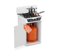 Avilia - Table de cuisson 4 feux à gaz avec compartiment porte-bouteille intégré, cuisine à installation libre pour intérieur et extérieur, structure robuste compacte et facile à utiliser blanc (blanc