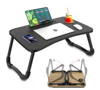 Avilia Table Pliante avec Porte-gobelet et Support pour Tablette, 60 x 40 cm, Noir, Peu encombrant, Facile à Transporter, idéale pour Salon, Chambre, espaces détente et Travail Intelligent