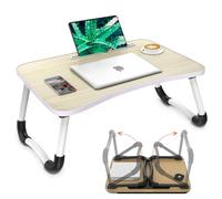 Avilia Table Pliante de lit avec Porte-gobelet et Support pour Tablette, 60 x 40 cm, Noir, Peu encombrant, Facile à Transporter, idéale pour Salon, Chambre, espaces détente et Travail Intelligent