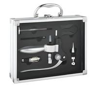 Avilia Vino Sommelier 6 pièces - Tire-Bouchon en Acier Inoxydable, thermomètre, Bouchons - Valise Aluminium - Set d'accessoires pour vin Professionnel - 27,50 x 21,5 x 7 cm