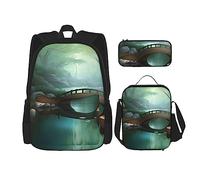 AvImYa Sac à dos + trousse à crayons/pochette + sac à déjeuner, sac d'école, cartable pour filles, garçons, enfants, étudiants, léger et durable, petit pont dans l'est, Noir , taille unique