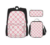 AvImYa Sac à dos + trousse à crayons/pochette + sac à déjeuner, sac d'école, cartable pour filles, garçons, enfants, étudiants, léger, durable, chrysanthème blanc, Noir , taille unique