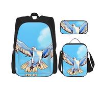 AvImYa Sac à dos + trousse à crayons/pochette + sac à déjeuner, sac d'école, cartable pour filles, garçons, enfants, étudiants, léger, durable, mouettes en vol, Noir , taille unique
