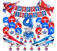 Avion Ballon Anniversaire 4 Anni,Décoration Avion Thème Fête 52 Pcs,Avion de Chasse Ballons en Aluminium Hélium,Kit Anniversaire Garçons Filles 4 avec Bannière,Deco de Gâteau
