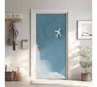Avion Blanc Effet 3D Sticker Porte, Aviation Papier Autocollant Porte Mural Décoration, Moderne Stickers Muraux Amovible PVC 77x200 cm