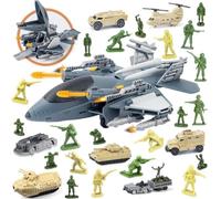 Avion de Combat et de Transport Militaire Jouet pour Enfants,Grand Avion Cargo avec Chars,Hélicoptères,Véhicules Militaires et Figurines de Soldats,Jeu de Rôle,Cadeau pour Garçons et Filles Dès 3 Ans