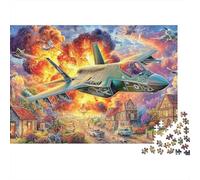 Avion de Guerre au-Dessus du Village 1000 Piece Recycled Cardboard Premium Jet Avion Imprimer Jigsaw Puzzle Adults Party Game Relaxation Wall Decor Office Break Mind Relaxation 52x38cm/1000pcs