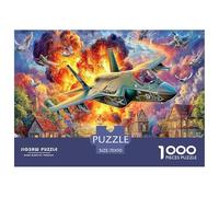 Avion de Guerre au-Dessus d'un Village - Puzzle de 1000 pièces en Carton 100% recyclé représentant Un Avion dans Un Ciel Flamboyant - Jeu Classique de développement cérébral - 70 x 50 cm