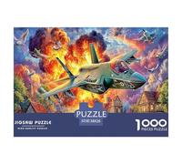 Avion de Guerre au-Dessus d'un Village - Puzzle de 1000 pièces en Carton 100% recyclé représentant Un Avion dans Un Ciel Flamboyant - 38 x 26 cm - Un défi Stimulant pour Adultes et Enfants