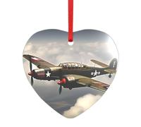 Avion de la Seconde Guerre mondiale 2 - Échelle standard - 2 _00 x - Imprimé cœur rond en acrylique - Décoration de Noël - Pendentif souvenir pour sapin de Noël