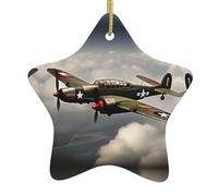 Avion de la Seconde Guerre mondiale 2 - Échelle standard - 2_00x - Décoration à suspendre en céramique - Décoration en forme d'étoile pour la famille