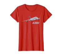 Avion de passagers A380, Compagnie aérienne, Jet, Avion T-Shirt, Femme, Rouge, XL