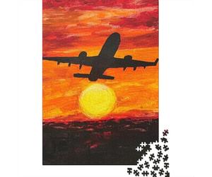 Avion de Passagers Coucher de Soleil Puzzle 1000 Pièces Puzzle pour Adultes Papier Scène du Soir Jeu en Famille Décoration Détente Cadeau 70x50cm/1000pcs