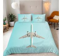 Avion Housse de Couette 160x200 Parure de Lit Véhicules de Transport Aérien Microfibre Impression 3D Une House de Couette et Deux Taies d'oreiller (65x65 cm) A.1449
