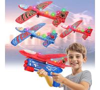 Avion Jouet avec Autocollants Spider, LED Avion Polystyrene Planeur Mousse avec Pistolet Catapulte Jeux Volant Jardin Outdoor Enfant Garçon Fille 3 4 5 6 7 8 9 10 Ans Cadeau Noël Anniversaire