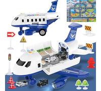 Avion Jouet avec Lumière, Son et 4 Voitures, Aviavion de Transport pour Enfants avec avec Tapis de Jeu, Jouet Enfant 3 Ans Cadeau Anniversaire Noël 2 3 4 5 Ans pour Garcon et Filles