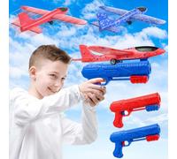 Avion Polystyrene Planeur Enfant, 2 Pièces Avion Jouet Polystyrène avec Pistolet Catapulte, Voler Planeur Avions Jouets pour Enfants Cadeau Jeux Exterieur (Bleu)