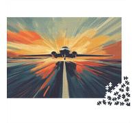 Avion Puzzles 1000 Pieces Cadeau Unique Sunset Airport Runway Jeu Éducatif Défi Jouet À De Qualité Supérieure Peinture Art pour Adultes Enfants 1000pcs (75x50cm)