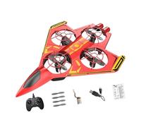 Avion RC avec Fonction 360° Flip, 2.4 GHz RC Avion, Jouet Hélicoptère Télécommandé Portable, Avion Chasse Radiocommandé en ABS avec Lumières, Cadeau pour Enfants et Adultes, Rouge Jaune 2 Batterie