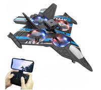 Avion RC BLEU Chasseur télécommandé avec Caméra HD - Drone Évitement Obstacles 2.4 G Mousse EPP - Jouet Noël Enfants 14+