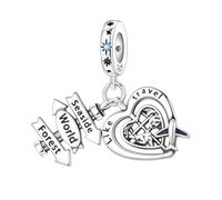 Avion, signe de la terre et breloque pendentif coeur d'amour, breloque bracelet perlé, convient aux bracelets de 3 mm à 4,5 mm