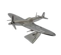 Avion Spitfire RAF sur présentoir, cet avion monoplace était l'avion de chasse emblématique de la Seconde Guerre mondiale et ce modèle a une envergure de 25 cm et une finition argentée polie à la main