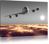 Avion sur mer de nuages ??noir / blanc Taille: 60x40 sur toile, énorme XXL Photos complètement encadrée avec civière, art impression sur murale avec cadre, moins cher que la peinture ou la peinture à l'huile, aucune affiche ou un poster