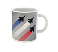 Avions De Chasse À Réaction, Drapeau Français, Silhouette De F16 Tasse À Café Céramique Tasse À Thé Durable Mug Idée Cadeau Pour Bureau Collègue Pâques 330Ml