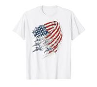 Avions de Chasse sur Fond de Drapeau américain T-Shirt Graphique avec Valeur