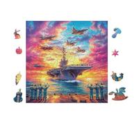 Avions survolant Un Porte-Avions 100 Pieces Casse-tête Créatif en Carton Épais Difficulté Moyenne Activité Manuelle Loisir Créatif Cadeau Créatif Événement Festif Premium 28x28cm